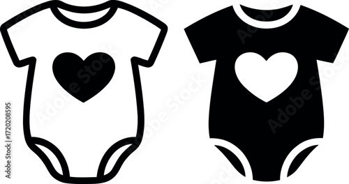 Baby onesie outline vector black and white heart design illustration