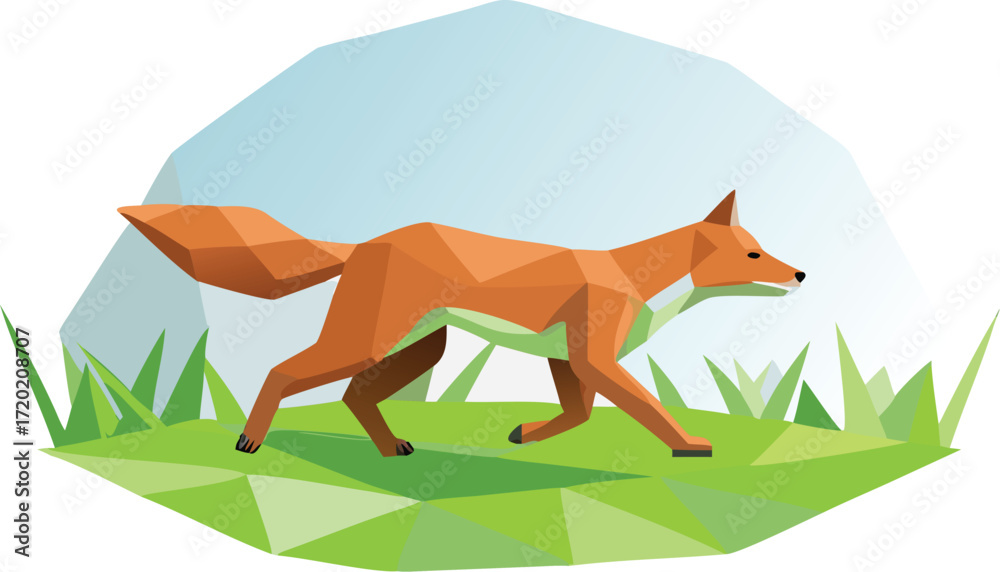 Fototapeta premium Geometric low poly coyote illustration in desert background