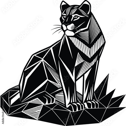ow poly mountain lion silhouette sitting on a cliff