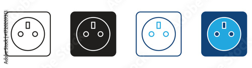 Power socket icon set. Country type electric socket illustration. Simple charge symbol in vector flat style.