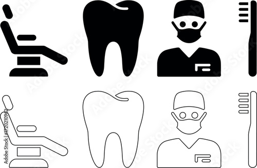 Dental Care and Hygiene Icon Set for Clinic or Practice Design