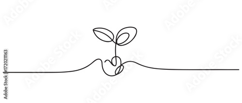 Single one line drawing of planting a seed in soil. Farming challenge minimal concept. one line Icon drawing with white background