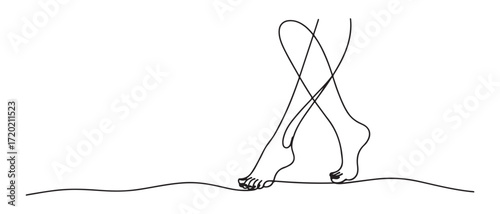 One continuous line drawing of bare foot. Elegance female leg in simple linear style. one line Icon drawing with white background