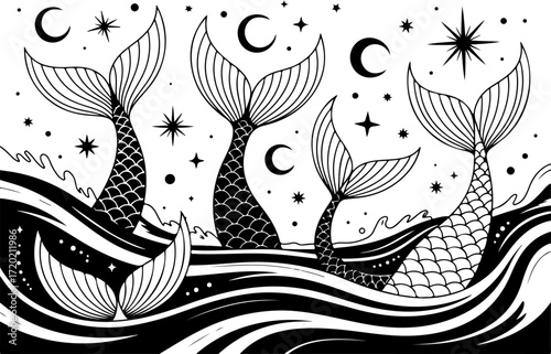 Mermaid Tail Silhouette Decorative Ocean Illustration Bundle