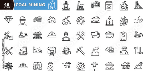 Coal Mining and Industry Icons Set - Energy Production Vector Collection