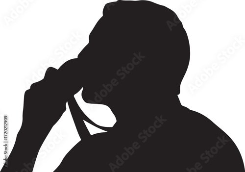 Black silhouette of a person speaking into a microphone on a white background talking