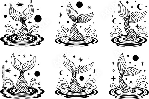 Mermaid Tail Silhouette Decorative Ocean Illustration Bundle