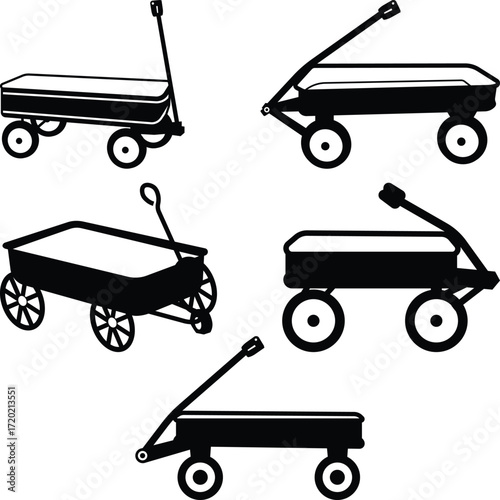 Red Toy Wagons set illustration, Red garden wagon isolated on white background