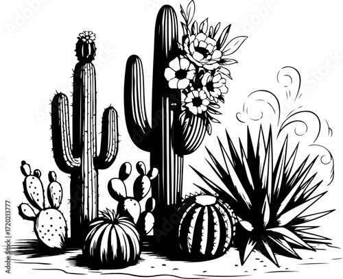 Desert Cactus and Succulent Silhouette Illustration
