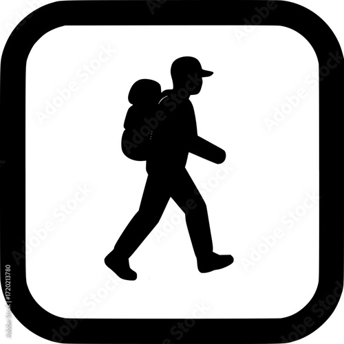 Symbolic Journey: A minimalist illustration shows the silhouette of a hiker, backpack in tow, embodying the spirit of adventure and the call of the open trail.