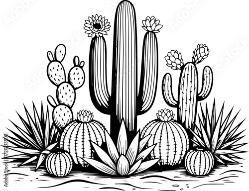 Desert Cactus and Succulent Silhouette Illustration
