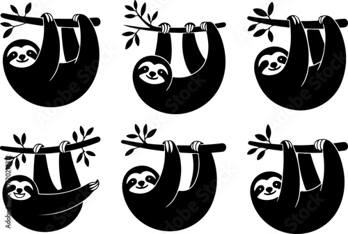Cute Sloth Hanging on Tree Silhouette Collection