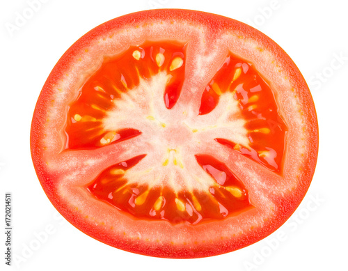Wallpaper Mural Freshly sliced tomato showcasing vibrant red color and intricate inner structure, perfect for culinary presentations. Torontodigital.ca