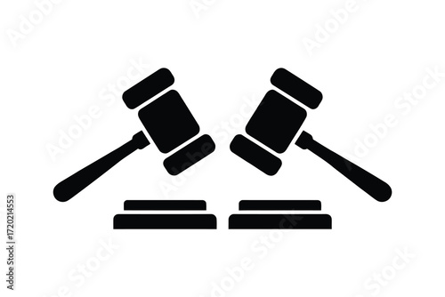 Two gavel icons symbolizing justice law and auction hammer icons