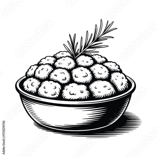 Traditional Thanksgiving stuffing bread dish vector illustration in black and white isolated design for holiday and festive theme