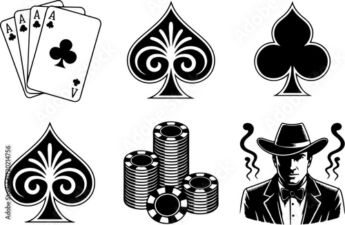 Casino Poker Cards Chips and Spade Symbol Illustration