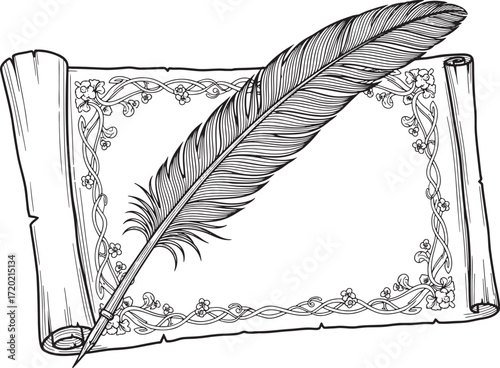 Old World Writing on Ornate Scroll