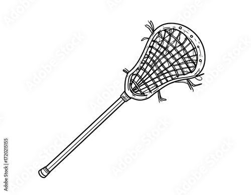 A black and white line drawing of a lacrosse stick