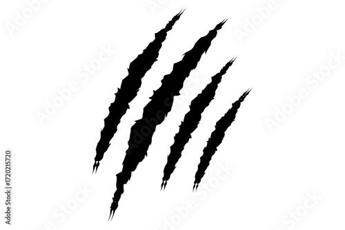 Claw mark vector silhouette set. Claws beast ripped marks.