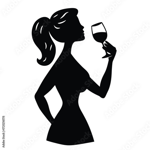 Woman Sipping Wine Silhouette
