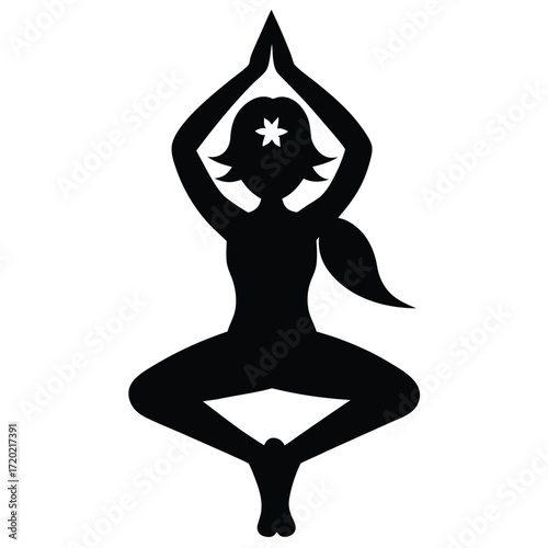 Yoga Tree Pose Silhouette – Woman in Balance Meditation Pose