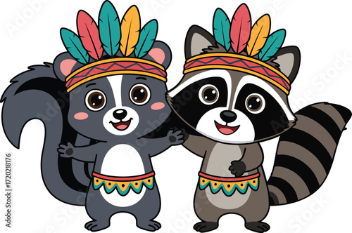 Roxie the Rowdy Raccoon Energetic, cute double Little indian racoon Boho Baby Clipart Bundle Boho Animals