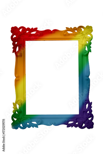 Elegant Ornate Rainbow  Picture Frame with Vintage Design on White Background