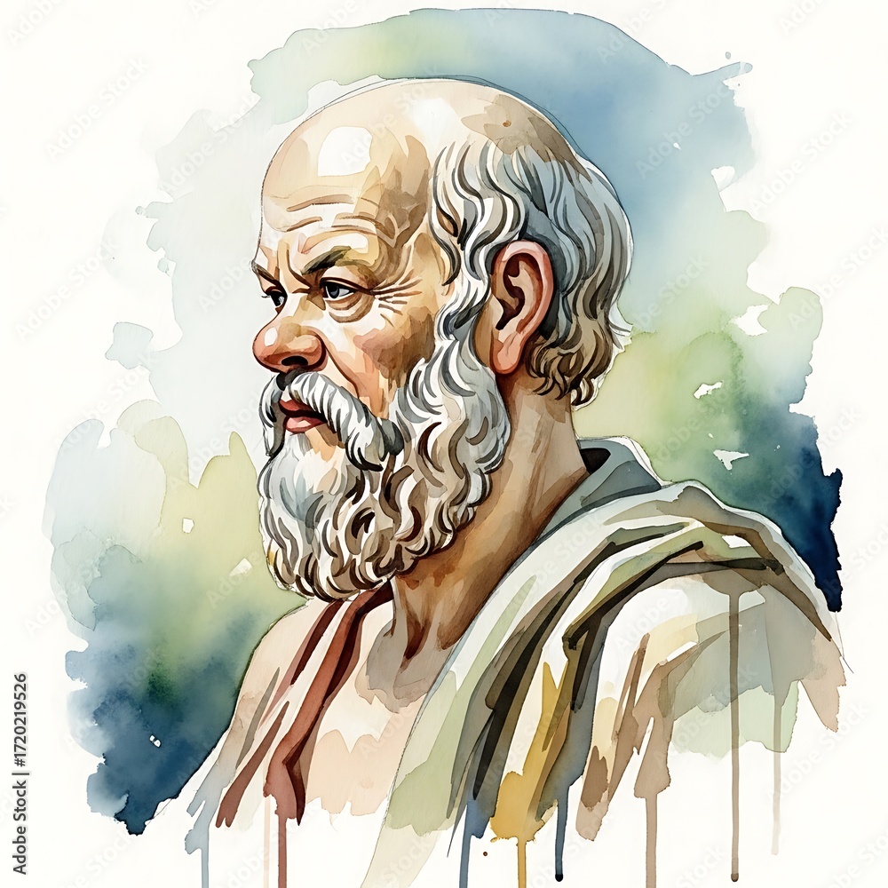 Obraz premium Detailed portrait of a historical figure, showcasing meticulous watercolor-style rendering and a contemplative expression.