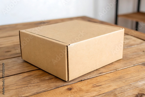 Brown box mock up on wooden background - filter effect