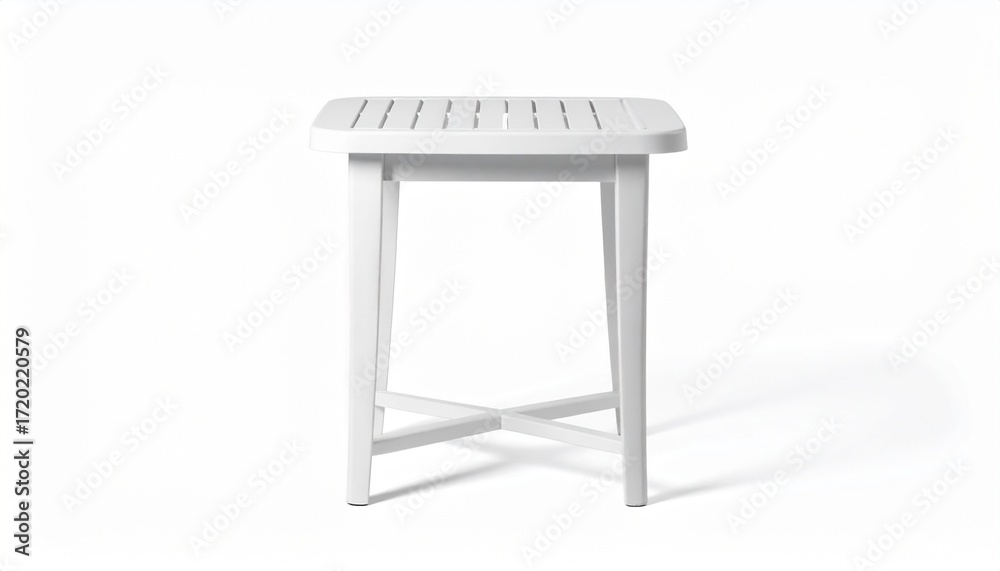 White square plastic patio side table isolated on white background