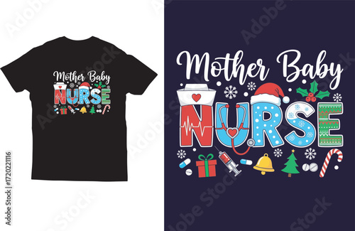 Mother Baby Nurse Christmas T-shirt Design Vector