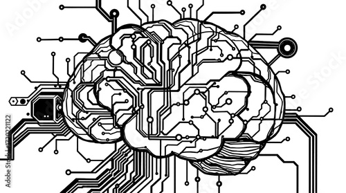 brain tech doodle on a white background