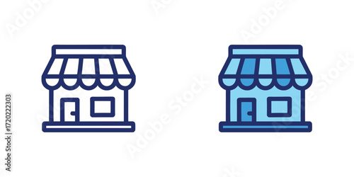 Storefront shop icon two styles building retail business entrance symbol
