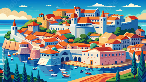 Dubrovnik Old Town, Croatia, stands as a walled Adriatic jewel, with marble streets, red-tiled roofs, and Gothic-Renaissance landmarks framed by azure waters.