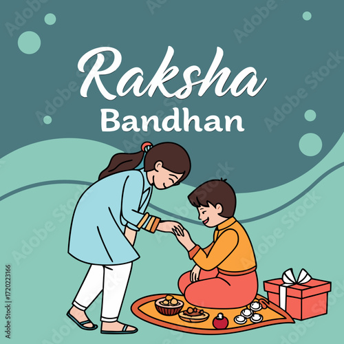 Sister tying Rakhi on brother s wrist celebrating Raksha Bandhan festival illustration