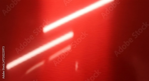 Brilliant Red Surface with Horizontal Texture and Luminous Light Streaks