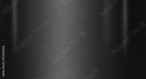 Dark Black Brushed Metal Texture Background with Horizontal Lines and Reflections