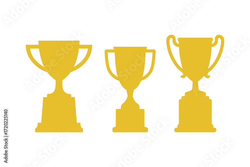 Golden trophy set celebrating achievement and victory collection