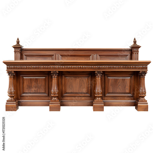 Traditional Judges Bench with Polished Wood Front in Courtroom
