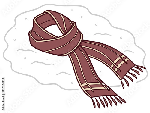 Wool scarf lying in snow with subtle shadows and texture  