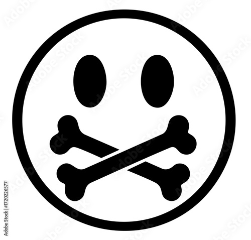 Smiley face with crossbones mouth, dark gothic emoji