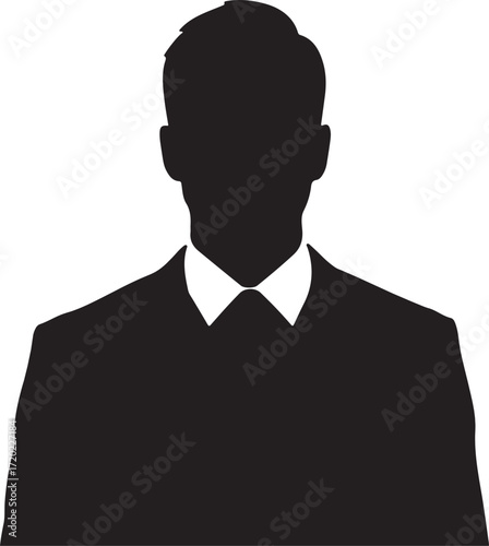 Silhouette of a man in a suit and tie against a white background