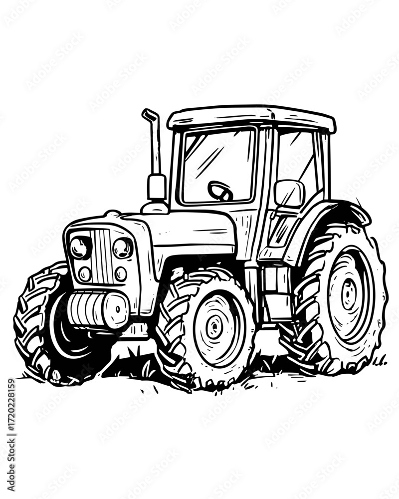 Obraz premium Vintage tractor illustration in black and white sketch style
