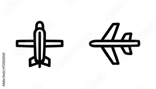 Two airplane icons simple line art for aviation graphics
