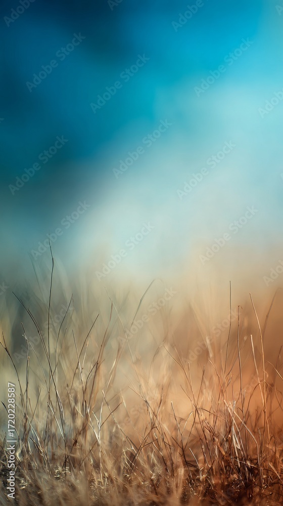 Obraz premium Serene abstract nature scene showcasing a gentle field of grass beneath a bright blue sky, designed for inspiring creative projects that require peaceful, calming visuals capturing the essence of
