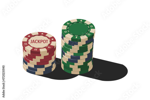 Casino poker chip stacks in bright colors – gambling, gaming, and betting concept design