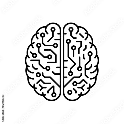 Minimalist line art brain circuitry symbolizing artificial intelligence and neural networks