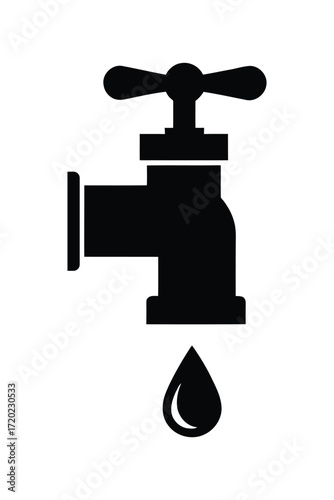 Simple black dripping faucet icon symbol for water conservation
