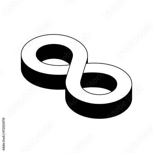 3d isometric rendering of a white infinity symbol with dark shading