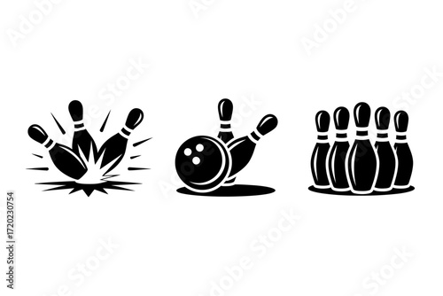 Dynamic bowling pins and ball icons representing strikes spares and game action